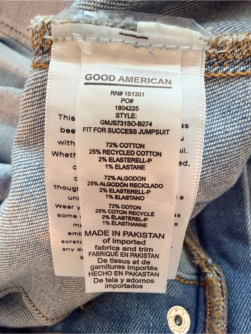Good American Fit for Success Short Sleeve Denim Jumpsuit Blue GMJS731SO Size M - Picture 12 of 13